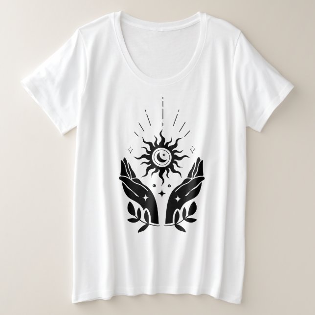 Apertura de manos, sol y luna Vibes camiseta (Anverso del diseño)