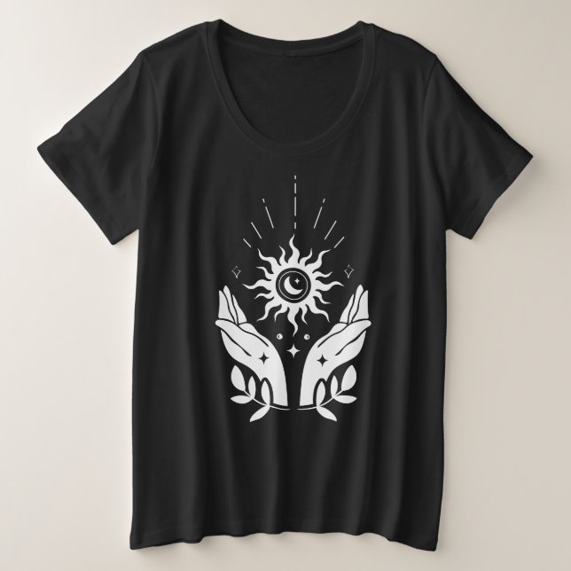 Apertura de manos, sol y luna Vibes camiseta (Anverso del diseño)
