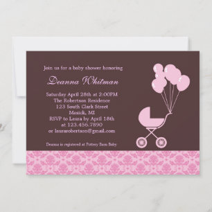 Aplastador rosado con globos Invitación Baby Showe