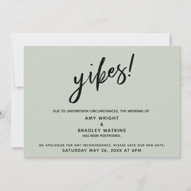 ¡Aplazado Boda Humorous Yikes! Tarjeta verde de sa (Anverso)