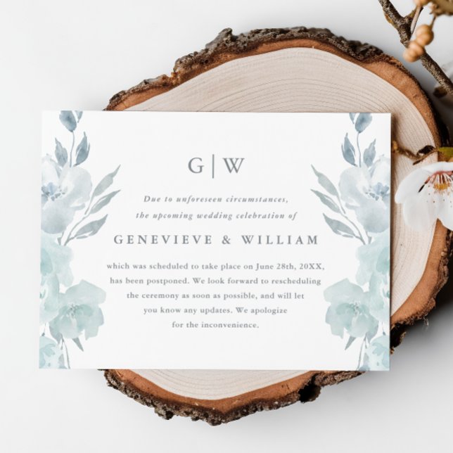 Aplazamiento de boda con foto floral azul bonita (Subido por el creador)