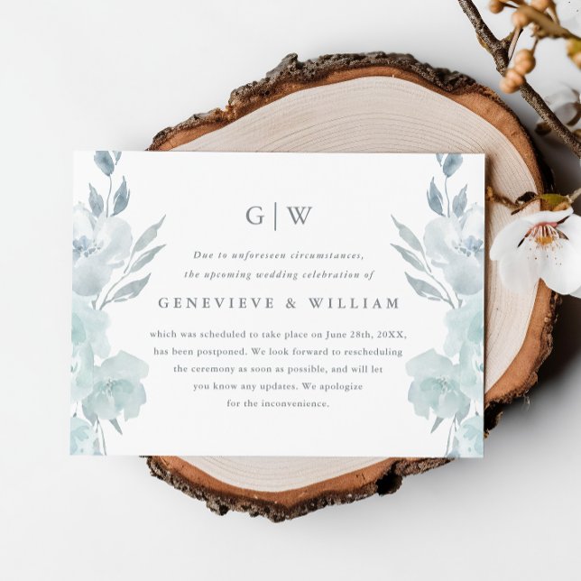 Aplazamiento de boda floral azul bonito (Subido por el creador)