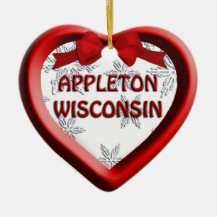 Apletón Wisconsin Corazón Ornamento de Navidad