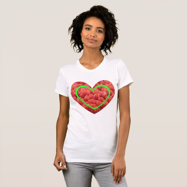 Aplicación Red Tulips Field Heart Border. Camiseta (Anverso completo)
