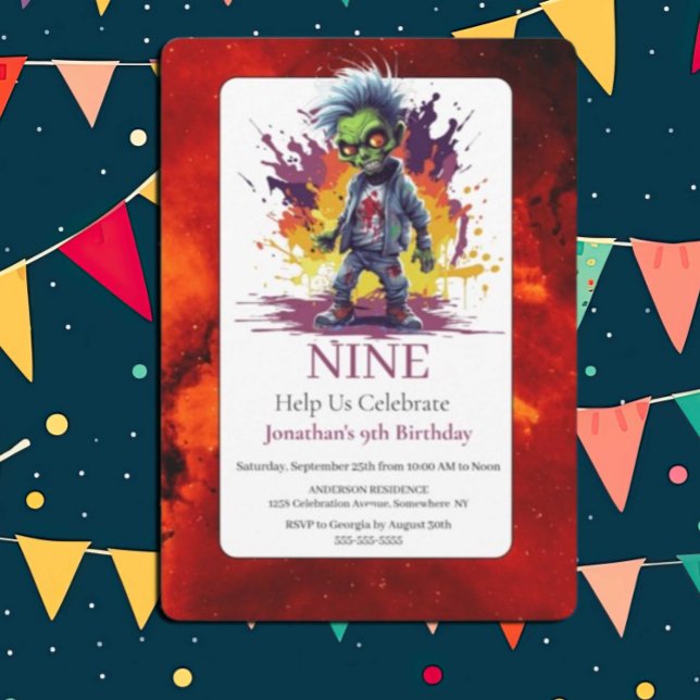Apocalipsis Invitación de cumpleaños de niño zombi (Zombie Walkers,  Your birthday party won't be complete without an array of gruesome zombie props! )