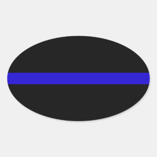 APOYO POLICÍA LÍNEA AZUL DELGADA PEGATINA OVALADA