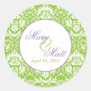 Apple Green Damask Gracias Pegatinas de la Ronda