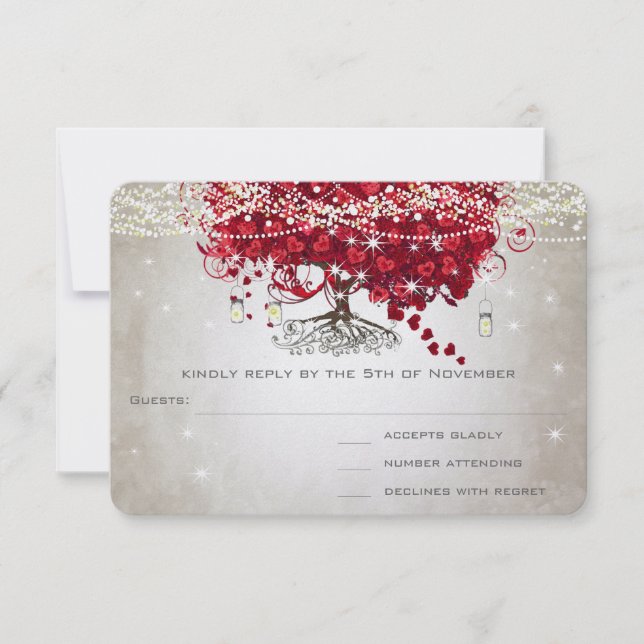 Apple Red Heart Leaf Wedding RSVP (Anverso)
