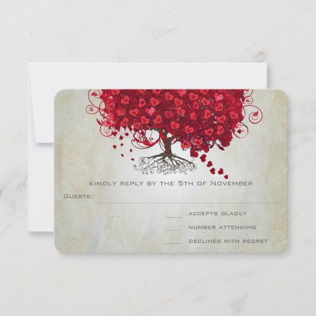 Apple Red Heart Leaf Wedding RSVP (Anverso)