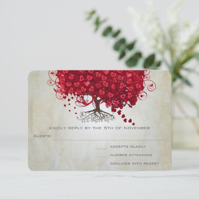 Apple Red Heart Leaf Wedding RSVP (Anverso de pie)
