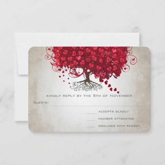 Apple Red Heart Leaf Wedding RSVP (Anverso)