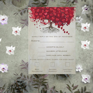 Apple Red Heart Leaf Wedding RSVP