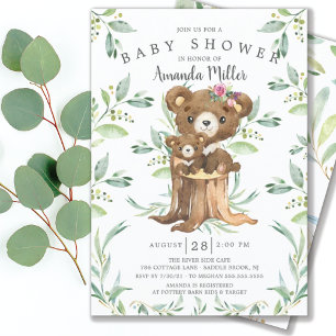 Apreciable Baby Bear y Mamá Invitación a Baby Show