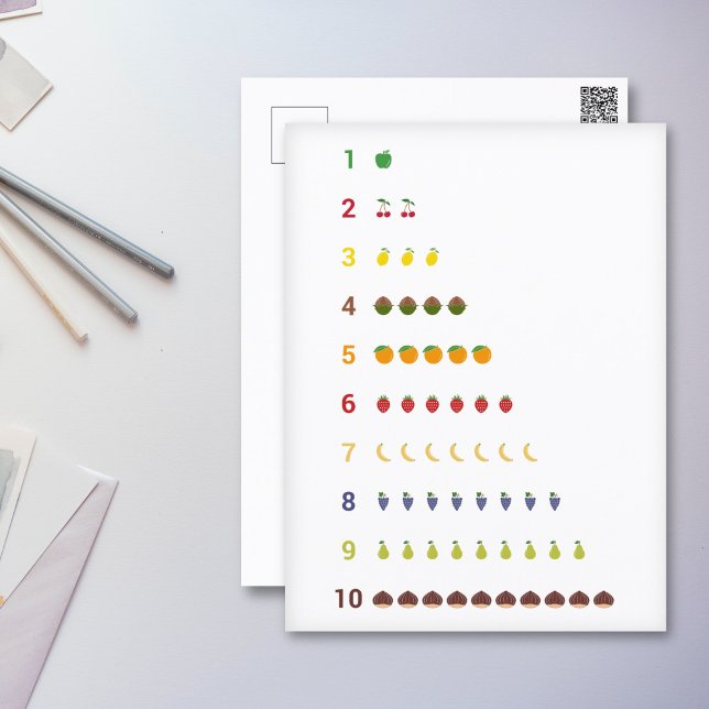 Aprender cuenta a 10 con la tarjeta postal de frut (Learning Count to 10 with fruits Postcard)