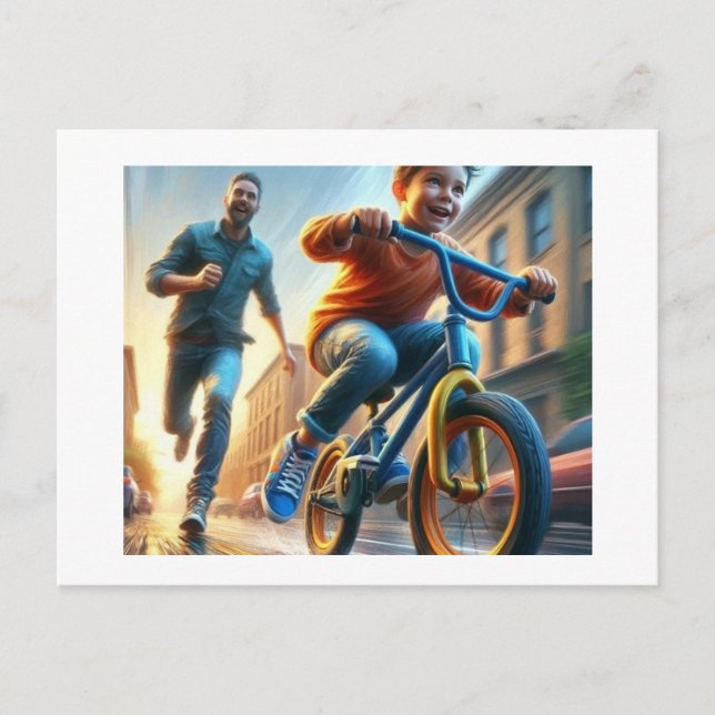 Aprendizaje infantil en bicicleta, postal (Anverso)