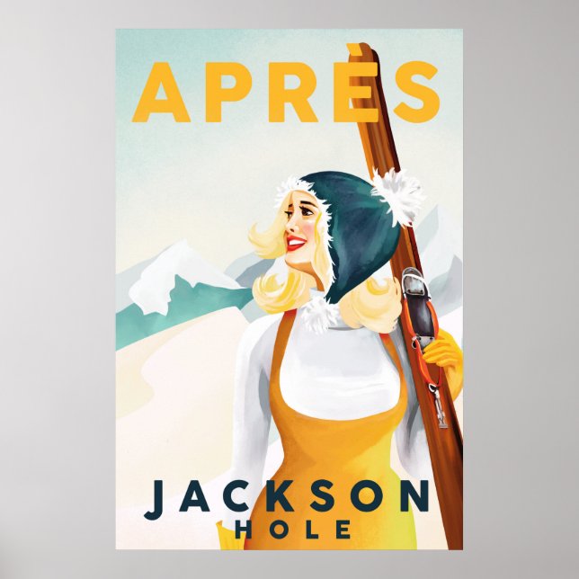 "Apres Ski Jackson Hole" Arte Retro de Esquiar de  (Frente)