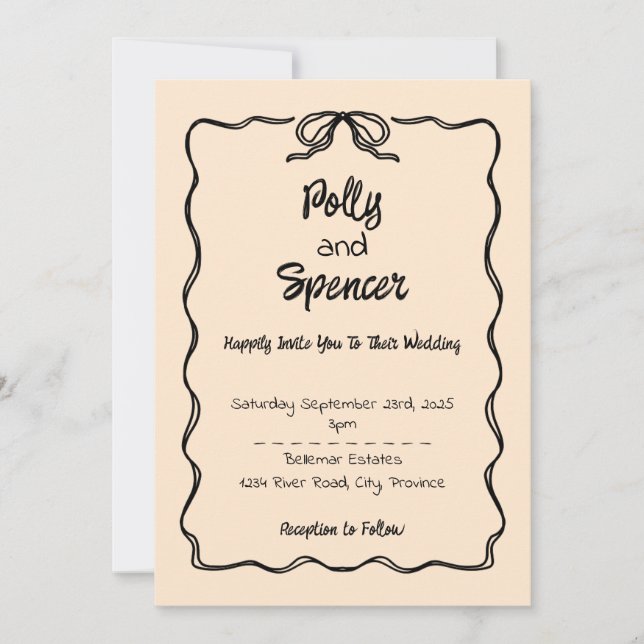 Apricot de la invitación a la boda de la península (Anverso)