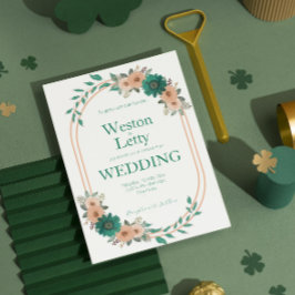 Apricot Peach Emerald Simple Wedding Invitación