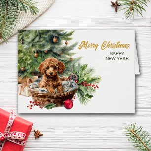 Apricot Poodle Puppy Dog Wicker Basket Navidades