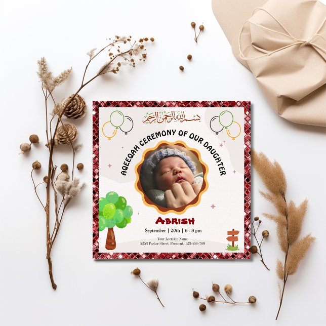 Aqeeeqah, Purpurina de óxido- Aqiqah - Invitación  (Subido por el creador)