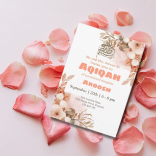 Aqeeqah floral de durazno- Aqiqah- Invitación musu