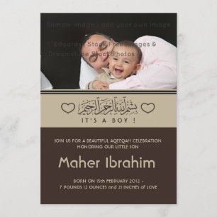 Aqiqah Aqeeeqah foto bebé invitación