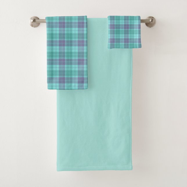 Aqua and Purple Plaid Towel Set (In situ)
