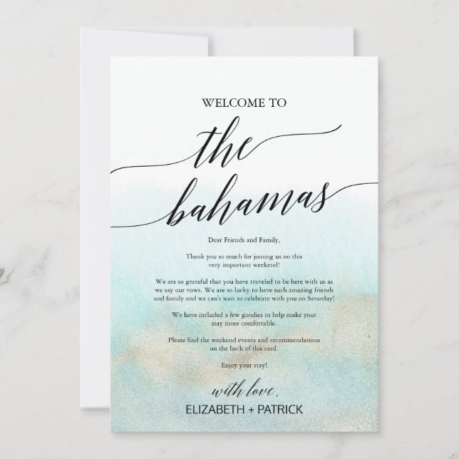 Aqua Beach Las Bahamas Carta De Bienvenida E Itine (Anverso)