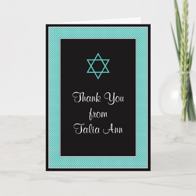 Aqua Black Mini Lunares Bat Mitzvah Agradecimiento (Anverso)