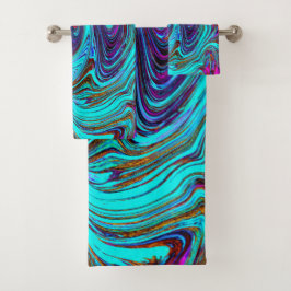 Aqua Blue and Black Groovy Resumen de arte retro