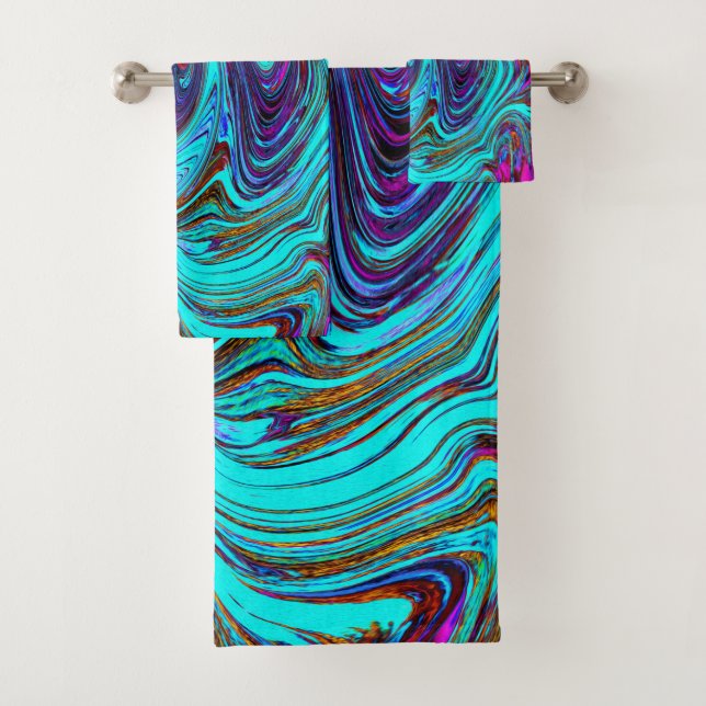 Aqua Blue and Black Groovy Resumen de arte retro (In situ)