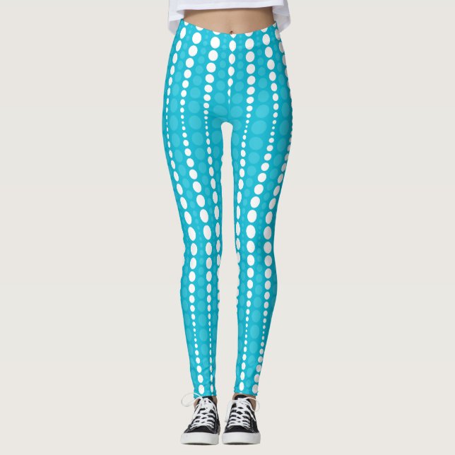 Aqua Blue and White Polka Dot Leggings (Anverso)