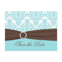 Aqua Blue, Brown, White Damask Guardar la tarjeta