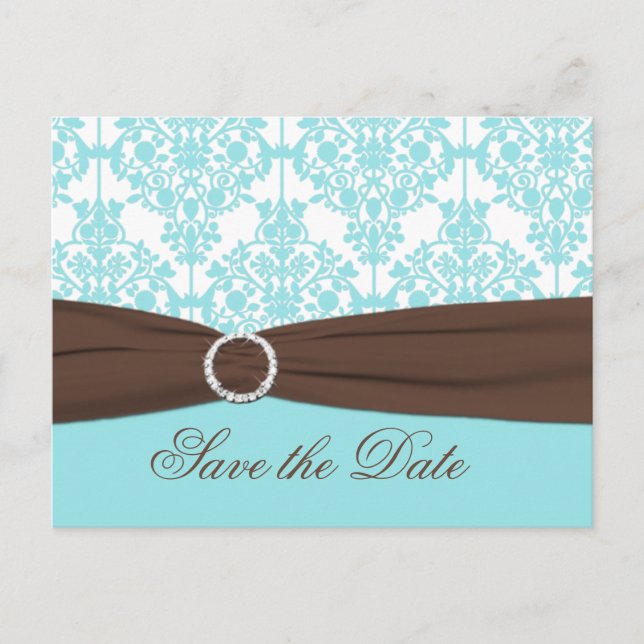 Aqua Blue, Brown, White Damask Guardar la tarjeta  (Anverso)