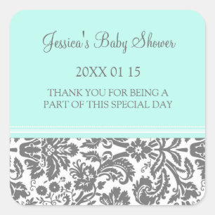 Aqua Blue Damask Pegatinas favoritos de Baby Showe
