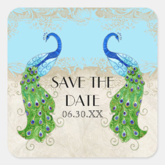 Aqua Blue de pavo real Art Deco Guarda el sello de