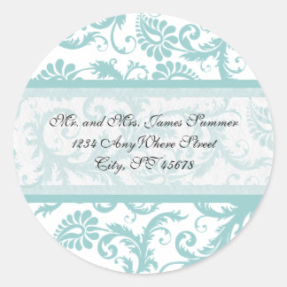 Aqua Blue en blanco Damask Dirección Pegatinas de