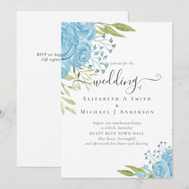 Aqua Blue Floral Boda (Anverso / Reverso)