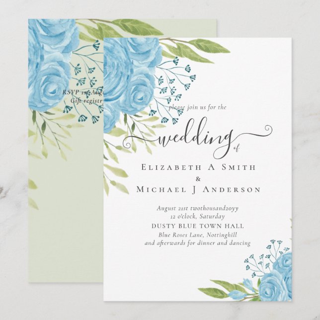 Aqua Blue Floral Boda (Anverso / Reverso)