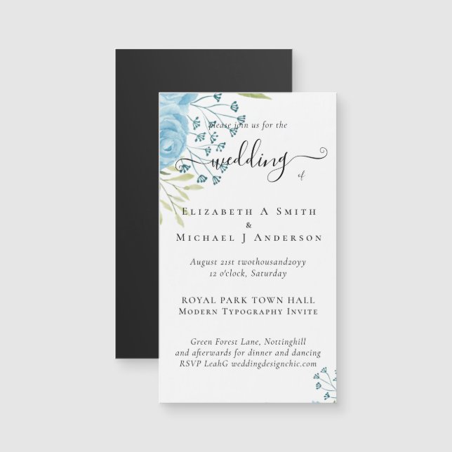 Aqua Blue Floral Boda (Anverso/Reverso)