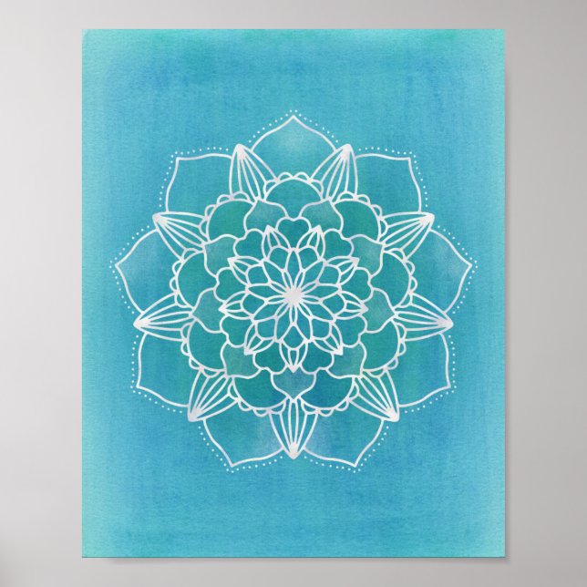 Aqua Blue Mandala Flor Arte Geométrico Círculo Geo (Frente)