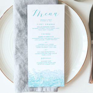 Aqua Blue Ocean Waves Beach Wedding Menu