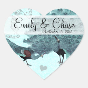 Aqua Blue Perfect Pair Peacock Boda Pegatina