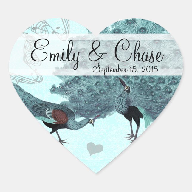 Aqua Blue Perfect Pair Peacock Boda Pegatina (Anverso)