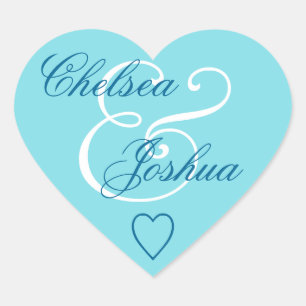 Aqua Blue Sello para sobres Boda Heart V08
