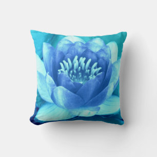 Aqua Blue Waterlily estilo Cojín decorativo 2