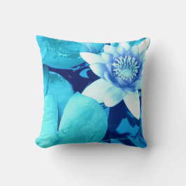 Aqua Blue Waterlily estilo Cojín decorativo 4