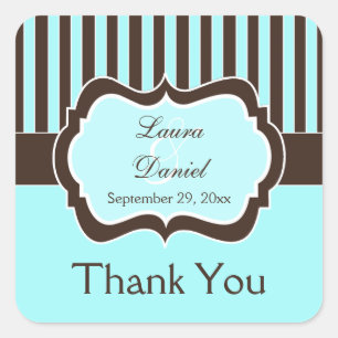 Aqua, Brown, White Striped Wedped Favor Pegatina