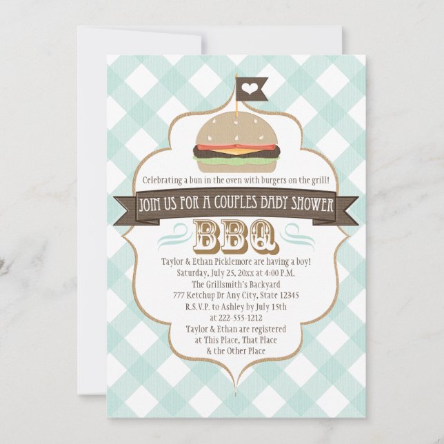 Aqua Burger Couples BBQ Baby Shower Invitaciones (Anverso)