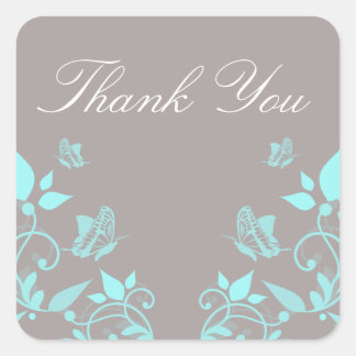 Aqua Butterfly Floral Gracias Pegatinas